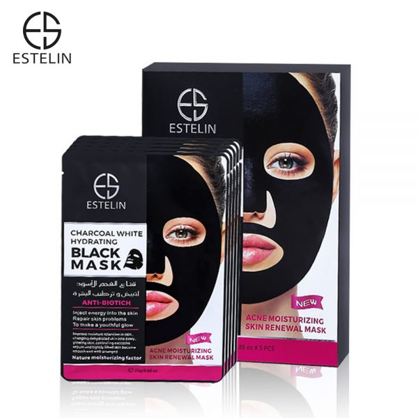 Estelin Charcoal White Hydrating Black Mask – 5 PCS