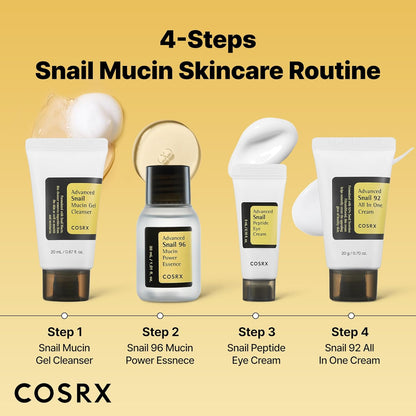 COSRX All About Snail Mucin Korean Skin Care Set, Mini Travel Essentials, Travel Size Gift Set with Snail Mucin Face Wash, Serum, Moisturizer & Eye Cream, Rejuvenating Kit