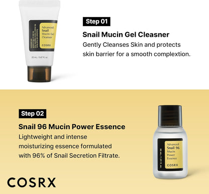 COSRX All About Snail Mucin Korean Skin Care Set, Mini Travel Essentials, Travel Size Gift Set with Snail Mucin Face Wash, Serum, Moisturizer & Eye Cream, Rejuvenating Kit