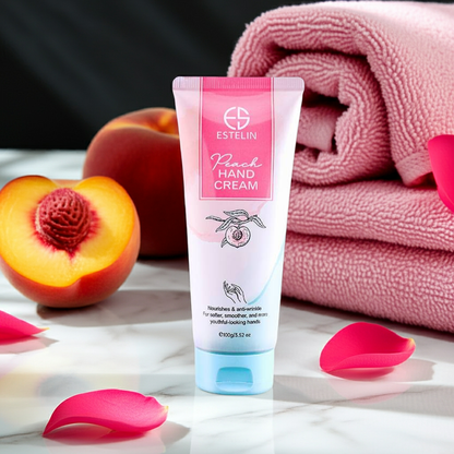 Estelin Peach Hand Cream with peaches front side
