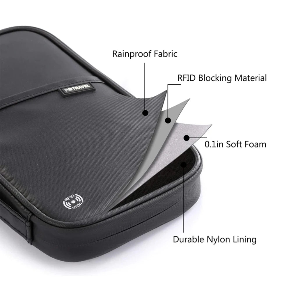 SafeTravel™ RFID Blocking Passport Wallet – Water-Resistant Multi-Functional Travel Organizer for 4+ Passports, Cards & Phone