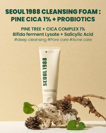 Rich creamy lather of K-SECRET Seoul 1988 Pine Cica cleansing foam showing soft texture